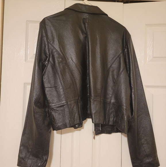 Black Leather Moto Jacket Wilson's Leather Black Jacket Size XL - Picture 2 of 5